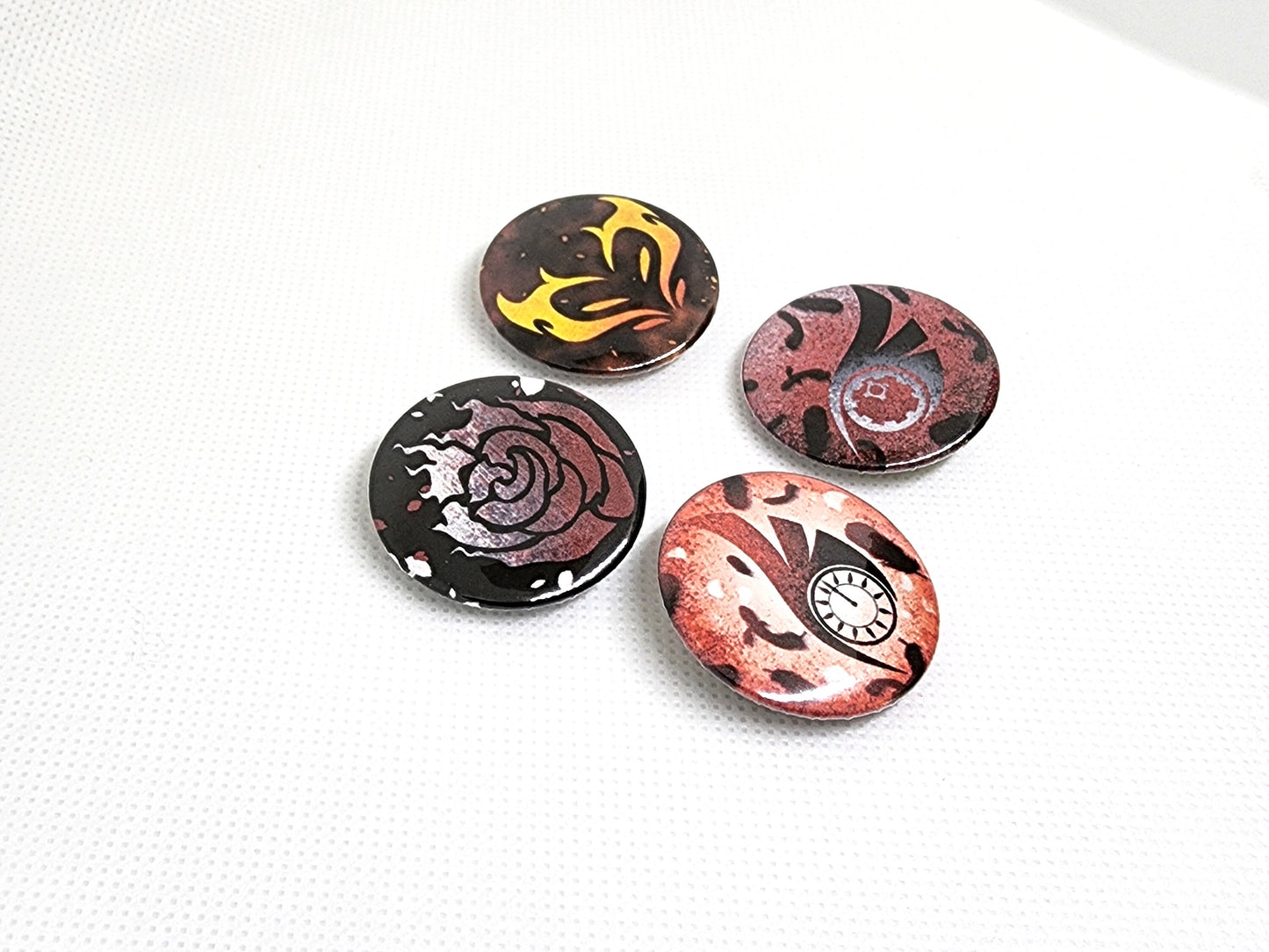 Team STRQ PIN Buttons SET 1.25" 32mm pinback button badge emblem pack Summer Rose, Taiyang, Raven and Qrow Branwen symbol pins collection  Sweethaven Cottage   