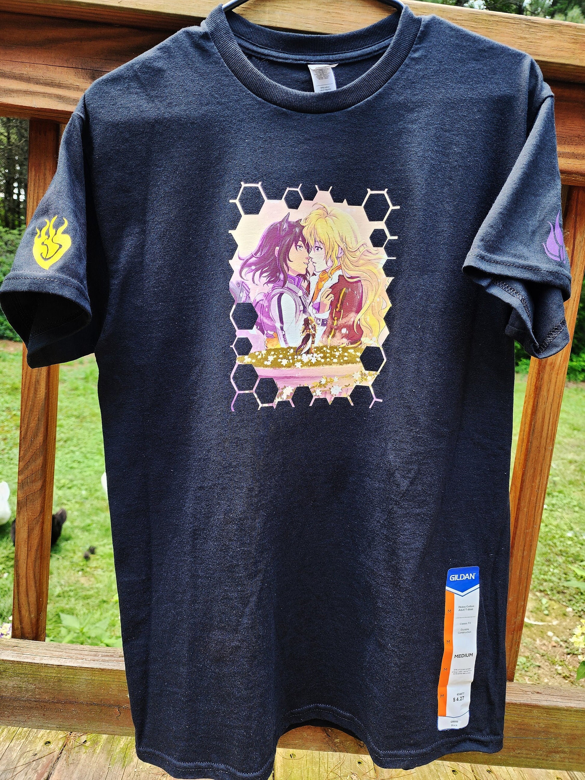 Custom BUMBLEBY "Worthy" Unisex T-shirt 100% cotton Yang and Blake symbols on sleeve BMBLB Rainbow Bumblebee black novelty shirt  Sweethaven Cottage   