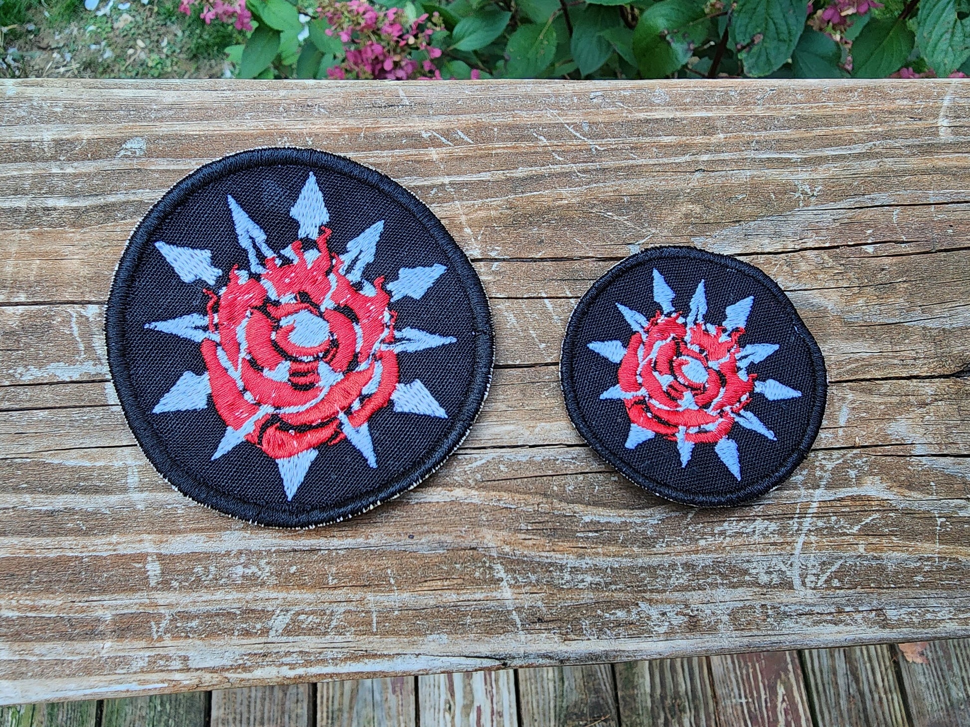 WhiteRose Embroidered Emblem Iron-on Patch WR Ruby and Weiss symbol fabric embroidery sew-on patch Free shipping  Sweethaven Cottage   