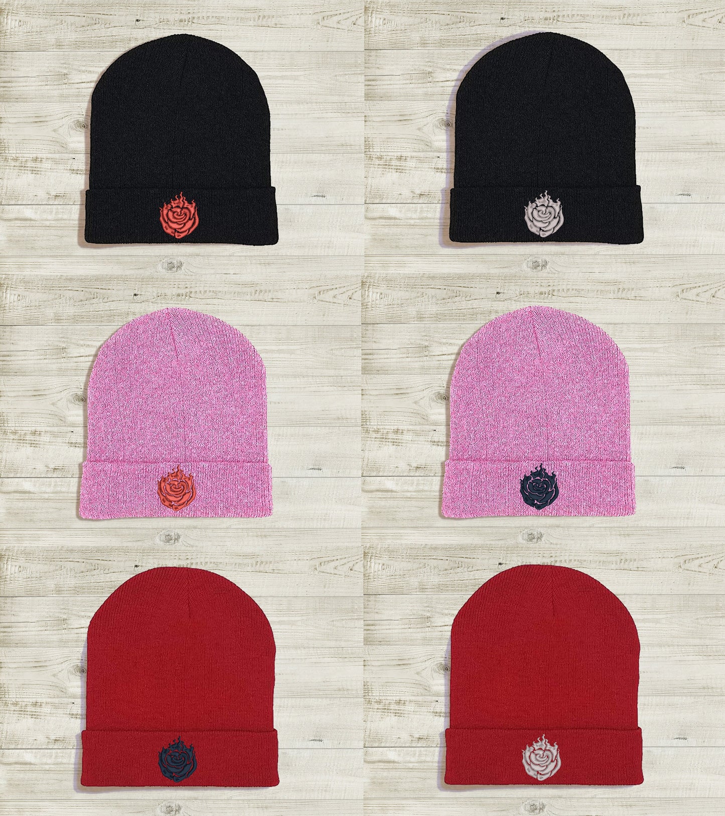 Ruby Rose Embroidered Beanie hat | Custom cozy winter knitted skull cap with Ruby's emblem  Sweethaven Cottage   