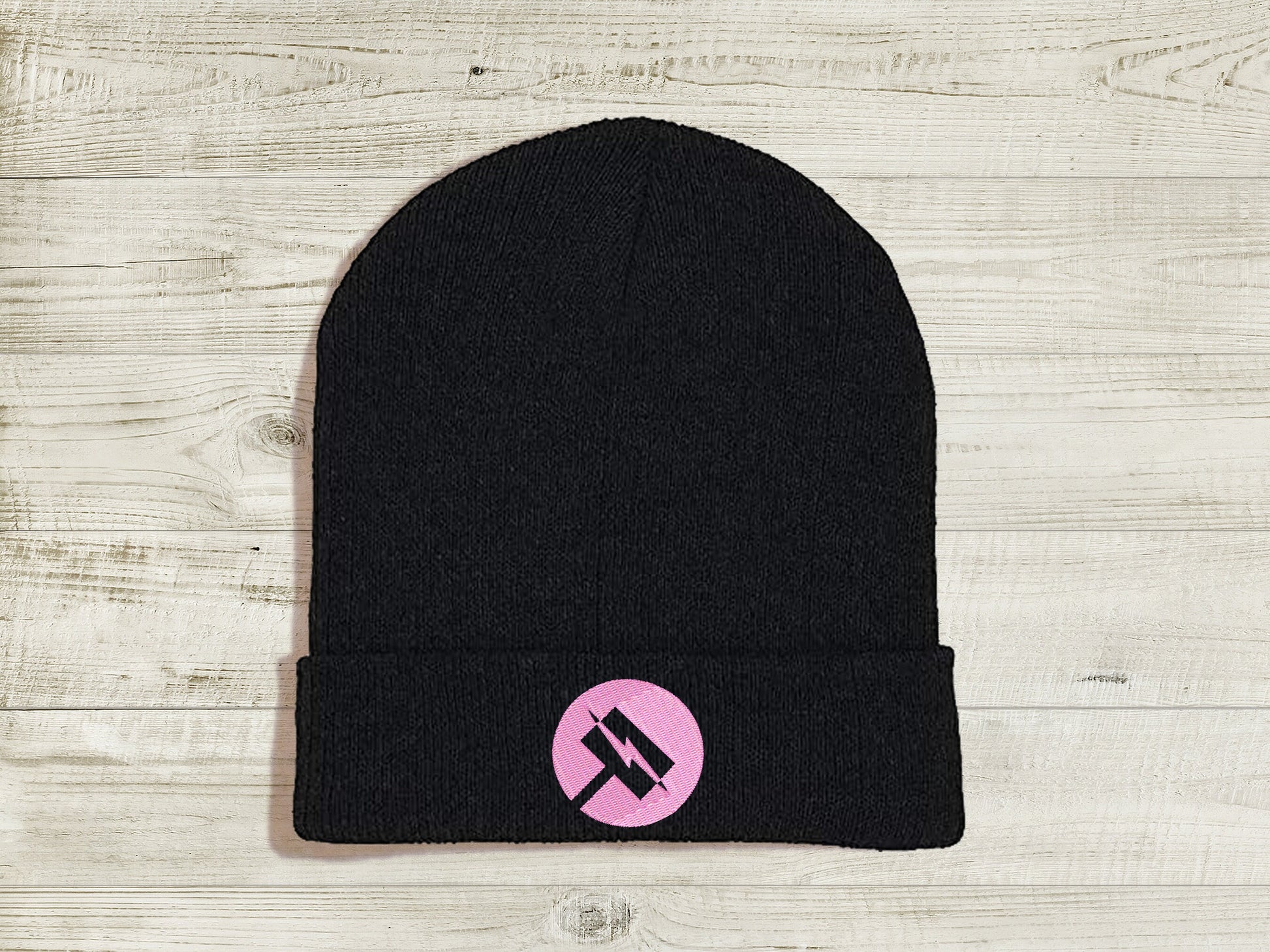 Nora Valkyrie JNPR Embroidered Beanie hat | Custom cozy winter knitted skull cap with Nora's emblem  Sweethaven Cottage Black Pink 