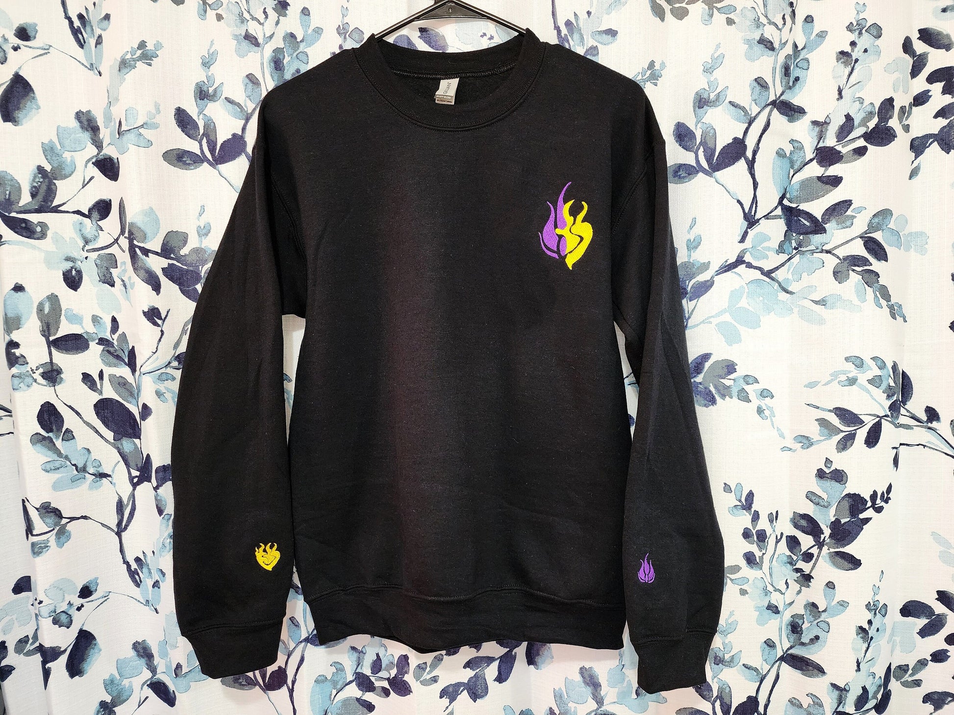 BUMBLEBY Embroidered unisex Sweatshirt Yang and Blake symbols on sleeve BMBLB Bumblebee Emblem black novelty sweater for RWBY fans  Sweethaven Cottage   