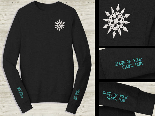 Customizable Weiss Schnee Emblem Embroidered unisex Sweatshirt with your quote on sleeve Custom black novelty pullover sweater for RWBY fans