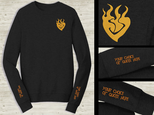 Customizable Yang Xiao Long Emblem Embroidered unisex Sweatshirt with your quote on sleeves Black novelty pullover sweater for RWBY fans