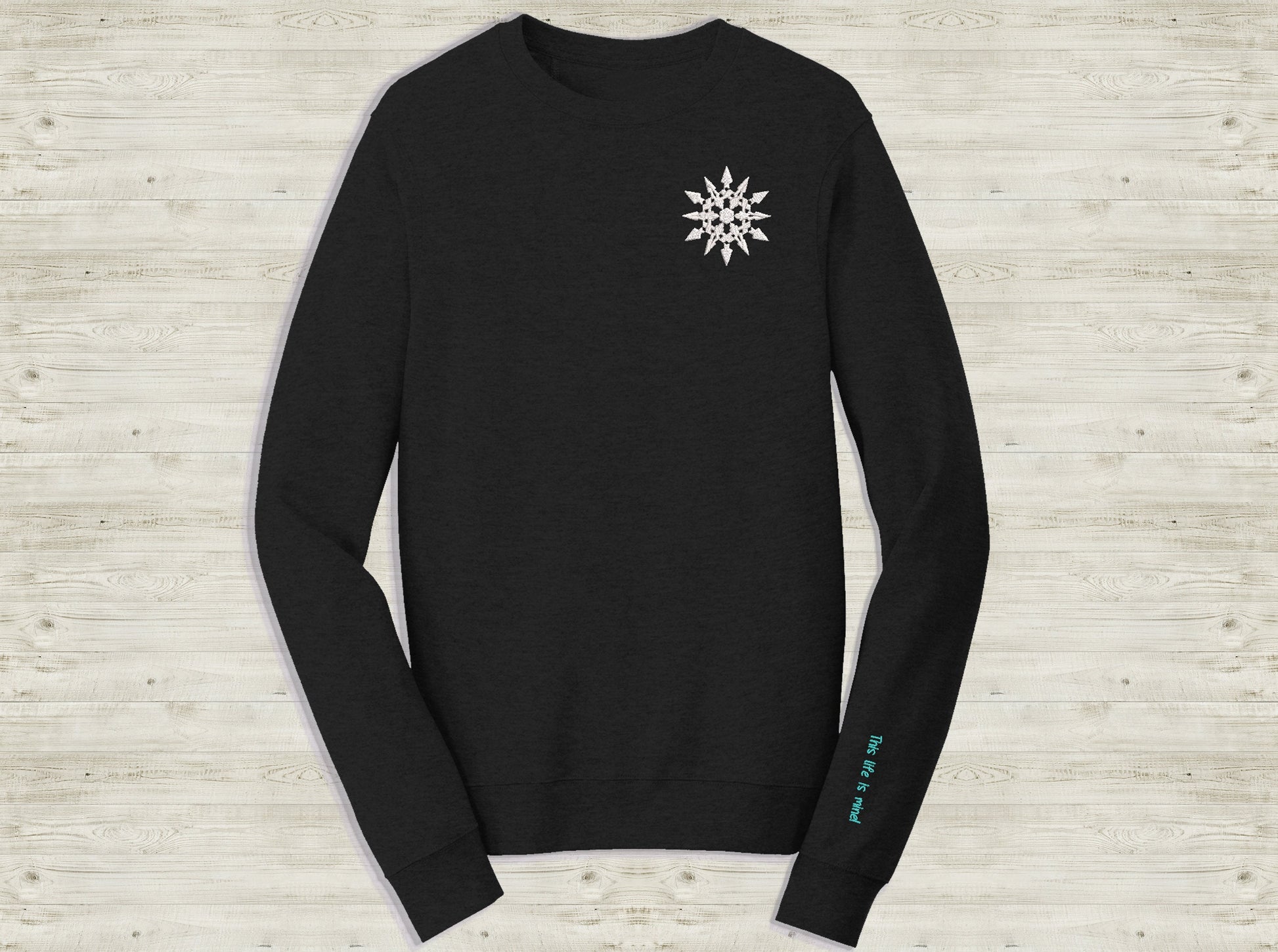 Weiss Schnee Emblem Embroidered unisex Sweatshirt with This life is mine quote on sleeves Black novelty pullover sweater for RWBY fans