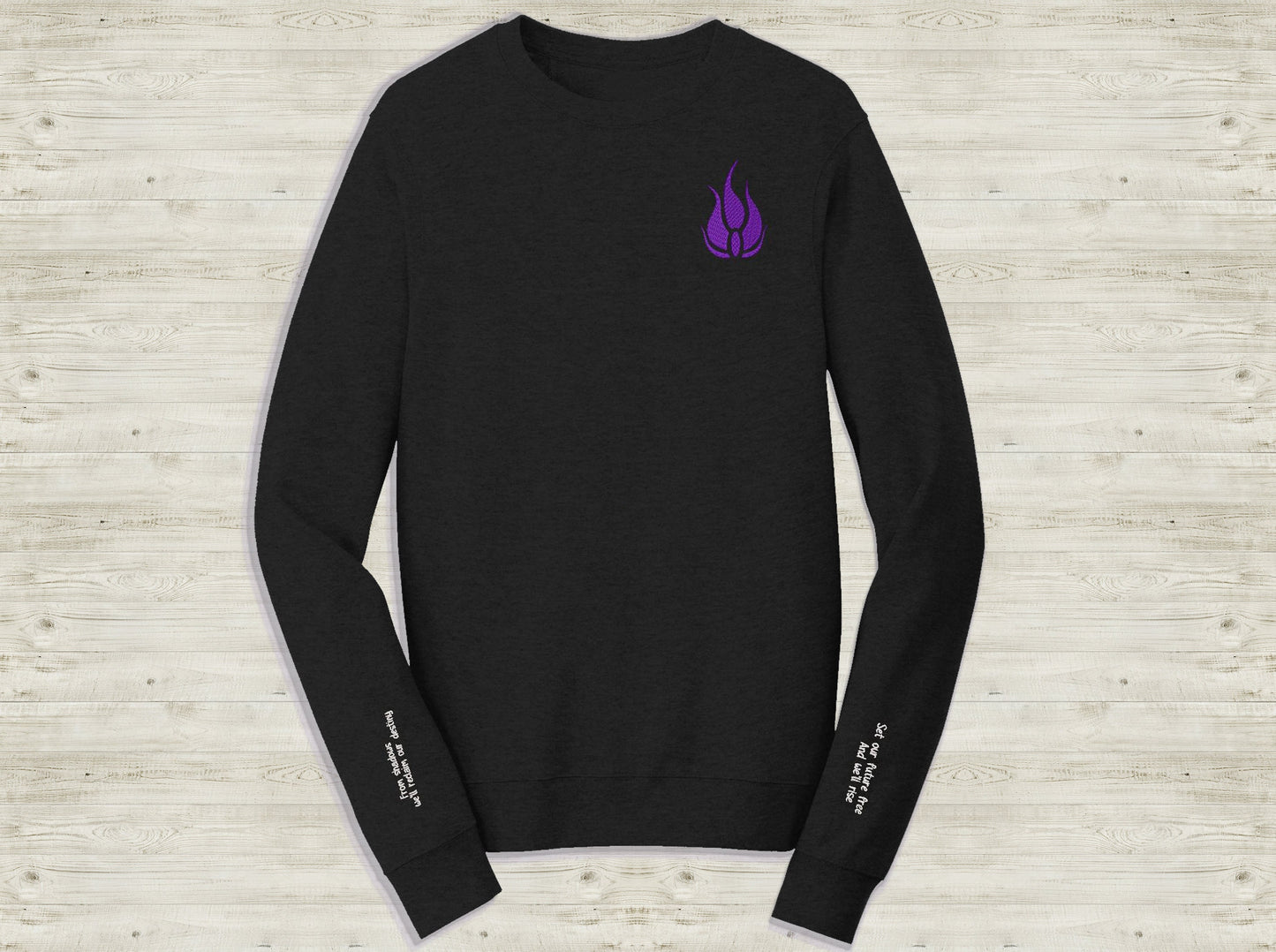 Blake Belladonna Emblem Embroidered unisex Sweatshirt From Shadows quote on sleeves Custom made black novelty pullover sweater for RWBY fans