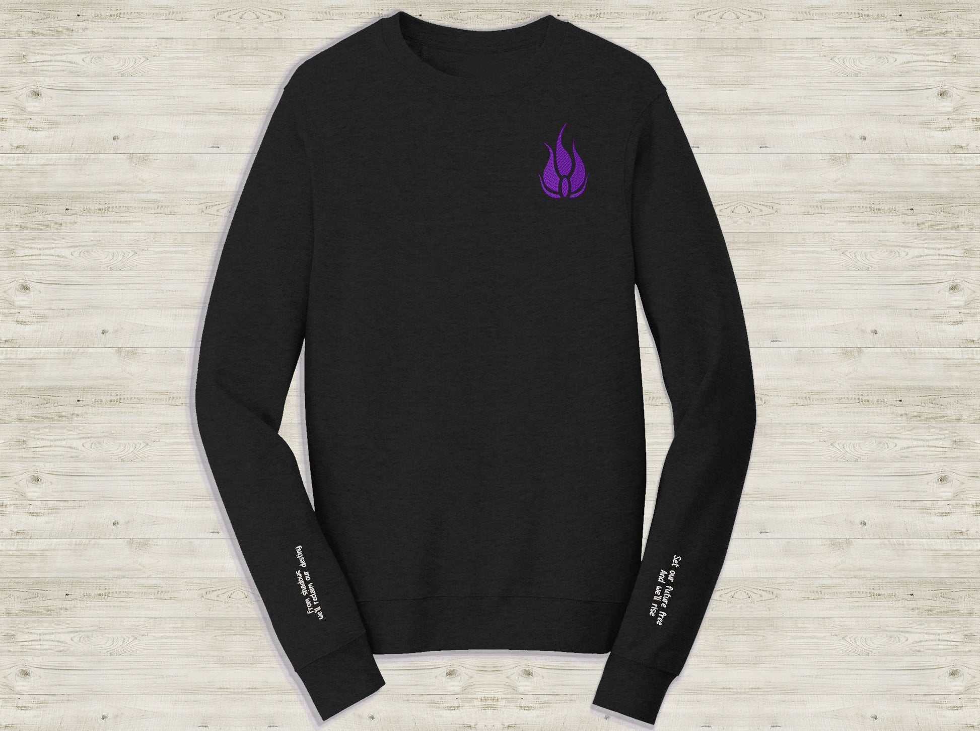 Blake Belladonna Emblem Embroidered unisex Sweatshirt From Shadows quote on sleeves Custom made black novelty pullover sweater for RWBY fans