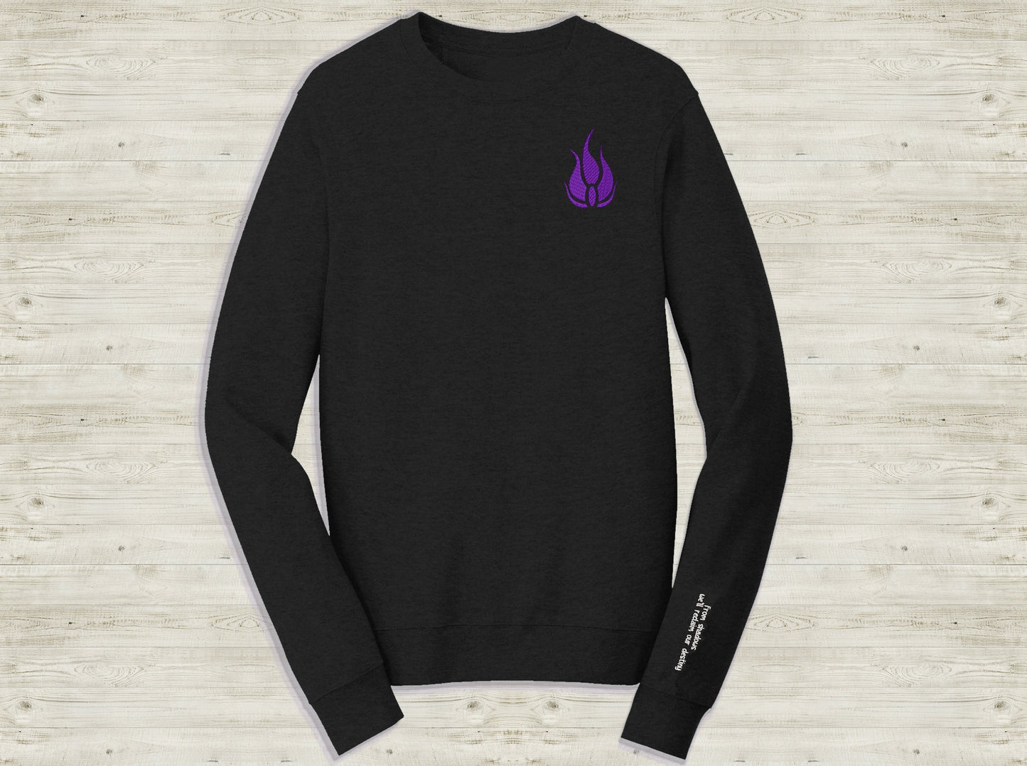 Blake Belladonna Emblem Embroidered unisex Sweatshirt From Shadows quote on sleeves Custom made black novelty pullover sweater for RWBY fans