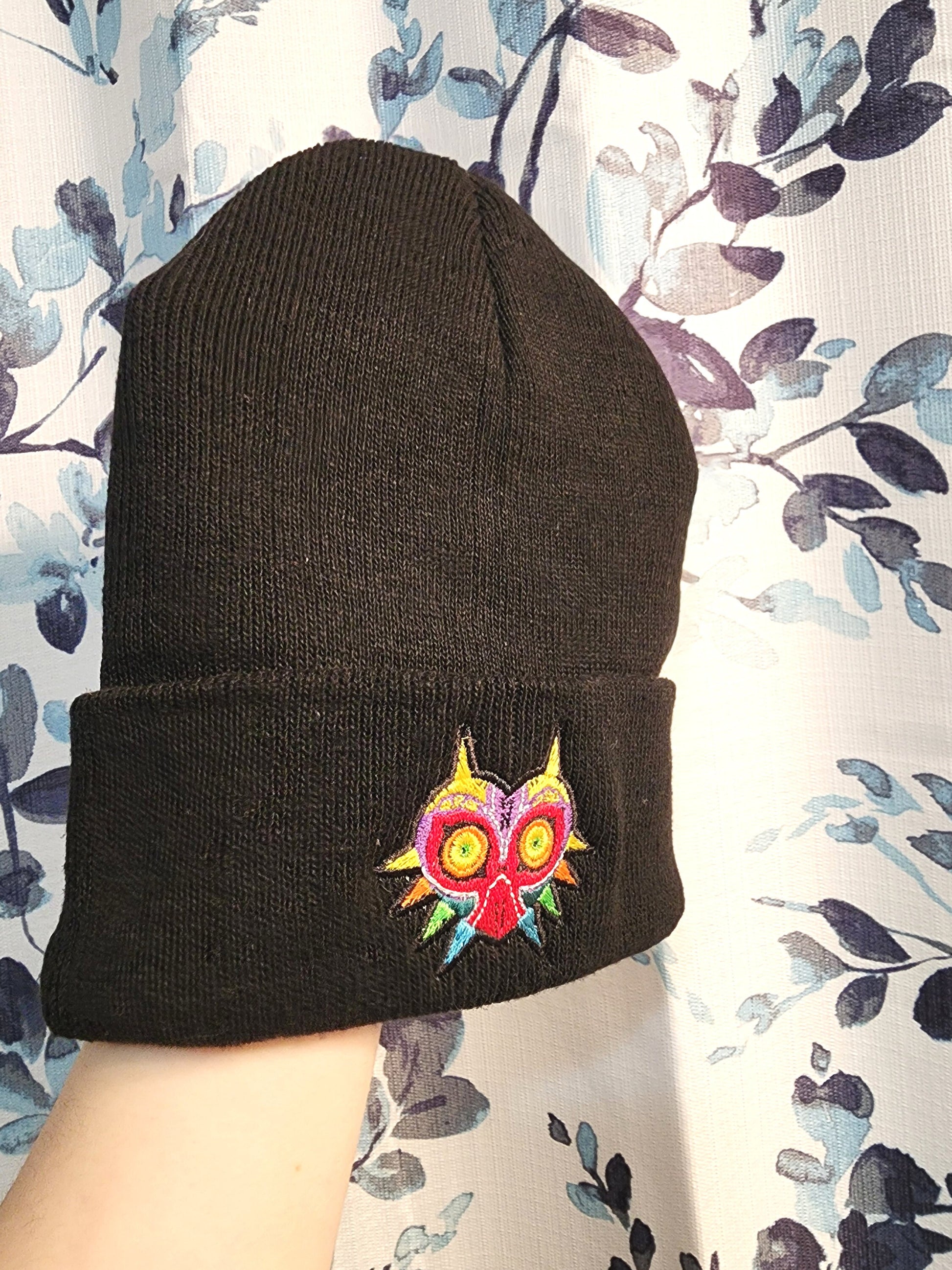 Majora's Mask Embroidered Beanie hat | Custom cozy winter knitted skull cap with TLoZ Skull Kid Majoras Mask  Sweethaven Cottage   