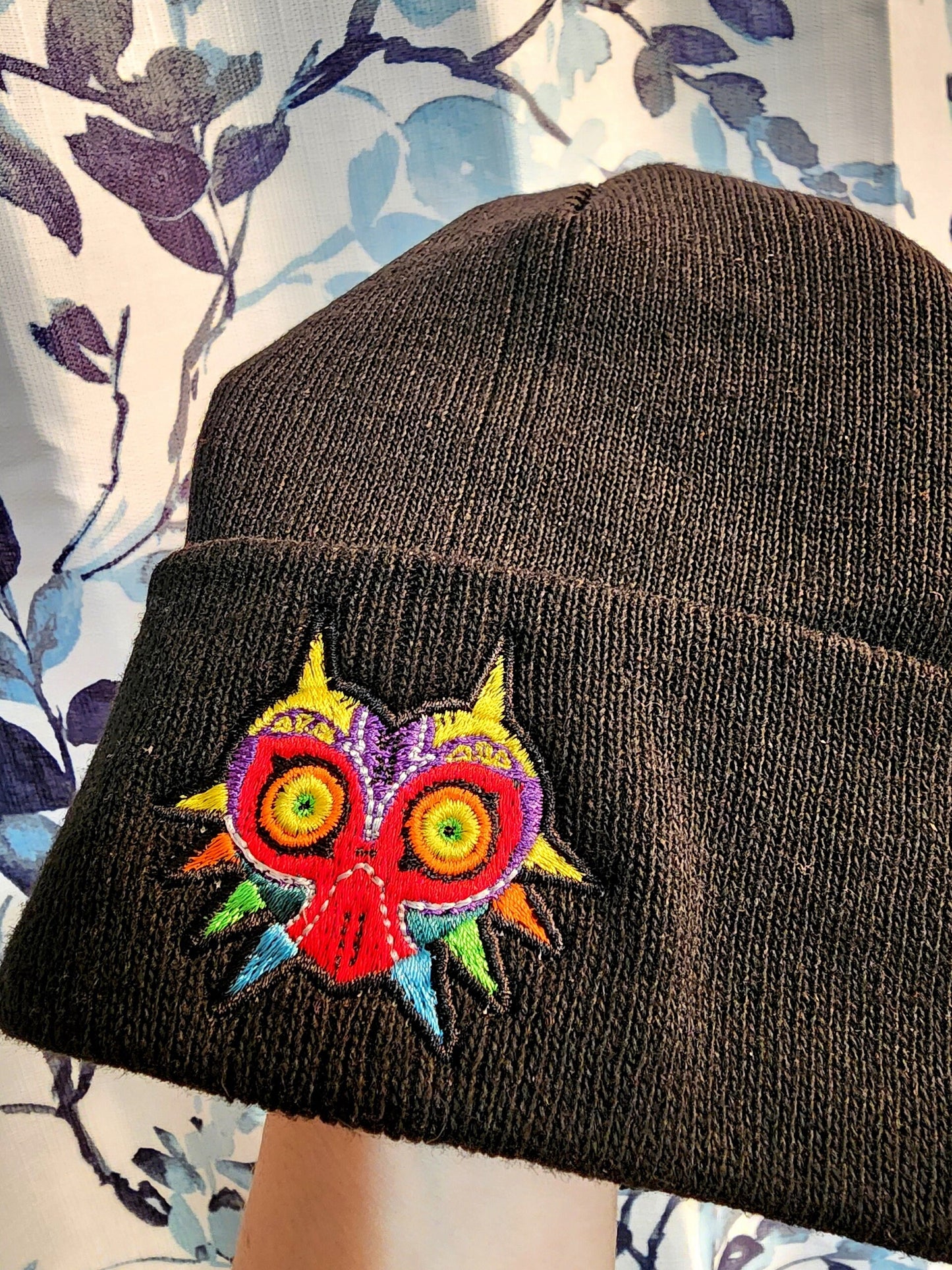 Majora's Mask Embroidered Beanie hat | Custom cozy winter knitted skull cap with TLoZ Skull Kid Majoras Mask  Sweethaven Cottage   