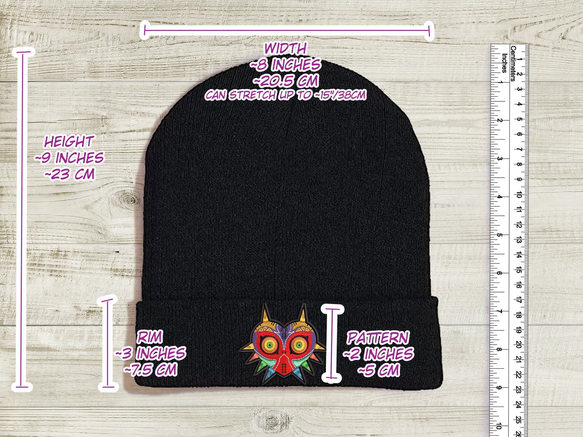 Majora's Mask Embroidered Beanie hat | Custom cozy winter knitted skull cap with TLoZ Skull Kid Majoras Mask  Sweethaven Cottage   