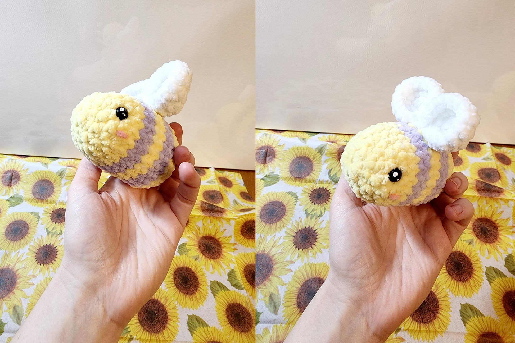 Handmade Big Squishy Crochet Bumblebee Plushie Cute Bumbleby Yellow and Purple fluffy soft honeybee amigurumi plush bee 3 sizes  Sweethaven Cottage   