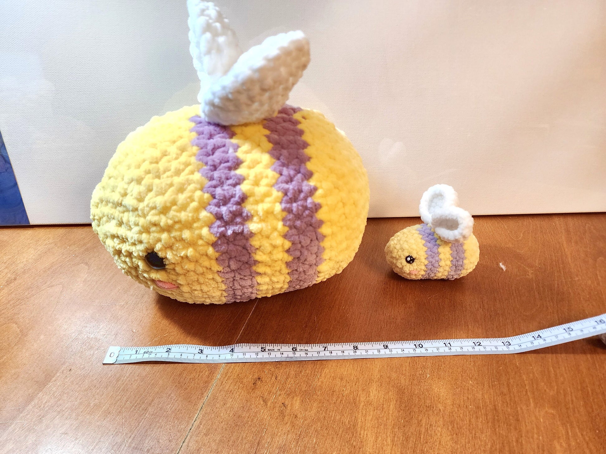 Handmade Big Squishy Crochet Bumblebee Plushie Cute Bumbleby Yellow and Purple fluffy soft honeybee amigurumi plush bee 3 sizes  Sweethaven Cottage   