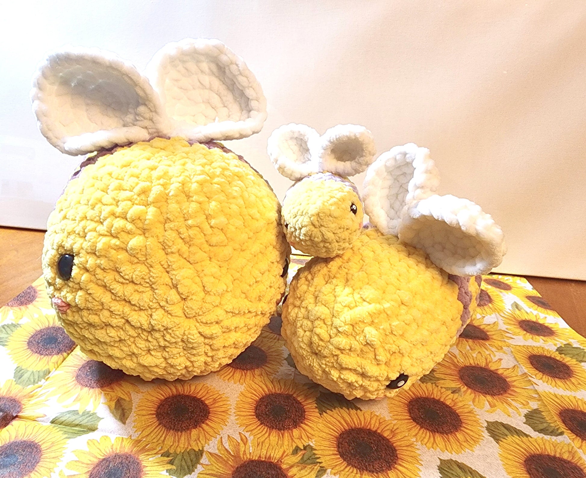 Handmade Big Squishy Crochet Bumblebee Plushie Cute Bumbleby Yellow and Purple fluffy soft honeybee amigurumi plush bee 3 sizes  Sweethaven Cottage   