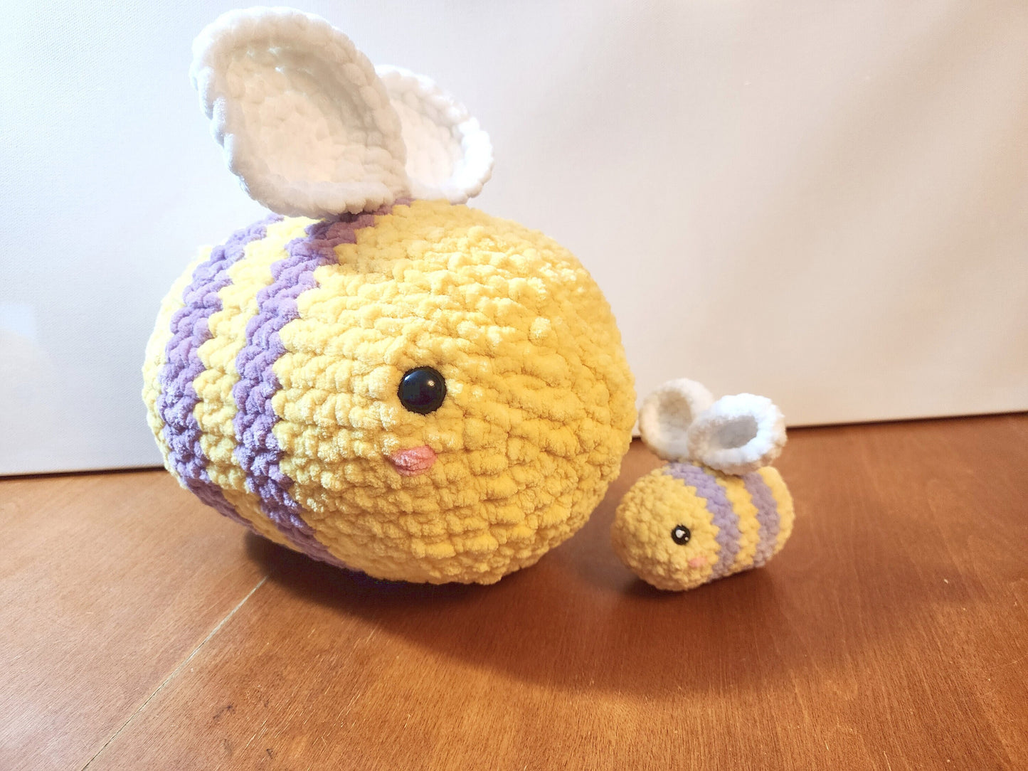 Handmade Big Squishy Crochet Bumblebee Plushie Cute Bumbleby Yellow and Purple fluffy soft honeybee amigurumi plush bee 3 sizes  Sweethaven Cottage   