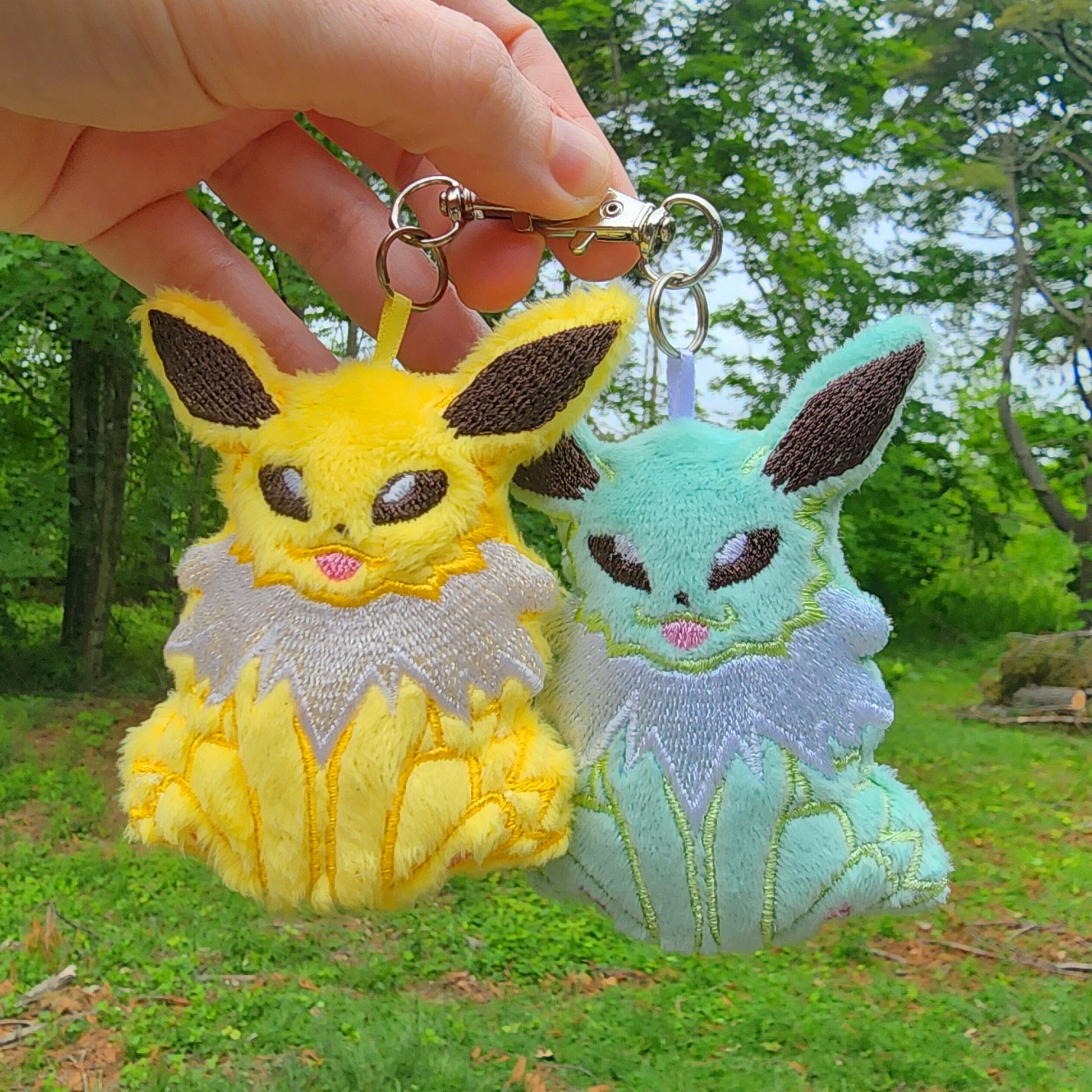 Jolteon Pokemon Plushie Keychain Plush keychain Sweethaven Cottage Both versions  