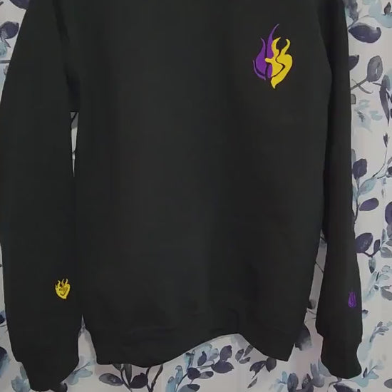 Blake Belladonna Emblem Embroidered unisex Sweatshirt with lyrics quote on sleeve Custom made black novelty pullover sweater for RWBY fans