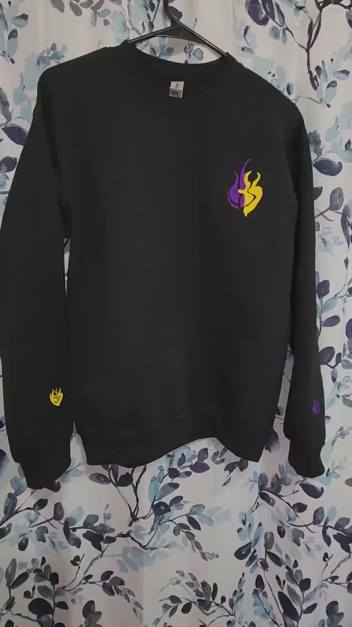 Blake Belladonna Emblem Embroidered unisex Sweatshirt with lyrics quote on sleeve Custom made black novelty pullover sweater for RWBY fans