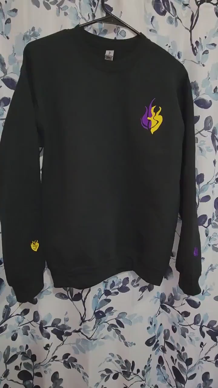 Ruby Rose Emblem Embroidered unisex Sweatshirt with Guide my way quote on sleeve Custom made black novelty pullover sweater for RWBY fans